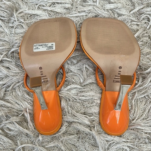 NWOB Schutz Agatha Leather Square Toe High Heel Sandals in Bright Tangerine Sz 6 - Picture 8 of 10